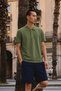 Men's Basic Loose Khaki Polo Neck T-Shirt - 3