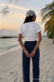Women's Bat Sleeve Tight White Crop T-Shirt - 6