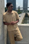 Men's Trend Casual Cream Polo Neck T-Shirt - 5