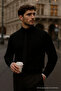 Men's Long Sleeve High Neck Loose Black Knit Sweater