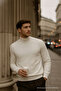 Men's Long Sleeve High Neck Loose Cream Knit Sweater - 2