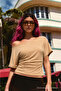 Women's Bodycon Boat Neck Beige Blouse - 3