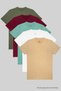 Men's 100% Cotton 5-Piece T-Shirt Pack Beige-White-Cagla-Burgundy-Khaki