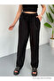 Women's Elastic Waist Loose Black Linen Trousers - 6