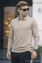 Herren-Pullover mit Polokragen, cremefarben, lockerer Basic-Pullover - 2