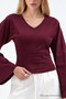 Women's Raglan Sleeve Textured Crop Burgundy Blouse - 5