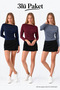 Women's Boat Neck Basic Slim Blouse 3-Piece Set