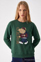 Women's Cmbn Teddy Bear Printed Red-Green Sweatshirt