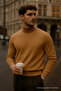 Men's Long Sleeve High Neck Loose Fit Brown Knit Sweater