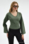 Women's V-Neck Long Sleeve Tight 3-Piece Blouse - 4
