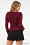 Women's Burgundy Fitted Plain Boat Neck Blouse - 3