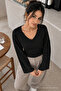 Women's Casual Waist-Fitted Black Blouse - 2