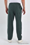 Men's Khaki Loose Linen Trousers with Elastic Waist - 3