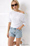 Women's Off-Shoulder Cotton White Slim Fit T-Shirt - 3