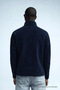 Men's Zippered Stand Collar Loose Fit Navy Blue Fleece - 5