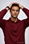 Men's Winter Comfortable Polo Neck Burgundy Sweater - 3
