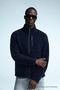 Men's Zippered Stand Collar Loose Fit Navy Blue Fleece