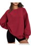 Women's Crew Neck Basic Oversize Sweatshirt Red - 3