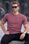 Men's Crew Neck Slim Basic Pink T-Shirt - 4
