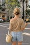 Women's Off-Shoulder Basic Beige T-Shirt - 6