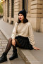 Women's Crew Neck Winter Oversized Beige Sweater - 2