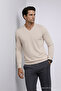 Men's Long Sleeve Loose V-Neck Cream Knit Sweater - 4