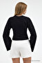 Kadın Basic Geniş Kol Siyah Crop Bluz - 3
