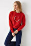 Women's Star Print Red Casual Sweatshirt - 4