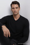 Men's Long Sleeve Loose V-Neck Black Knit Sweater - 4