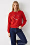 Women's Star Print Red Casual Sweatshirt - 3