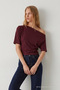 Women's Off-Shoulder Short Sleeve Burgundy Blouse - 4