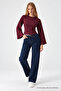 Women's Body-Hugging Knitted Burgundy Casual Blouse - 2