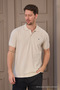 Men's Beige 100% Cotton Report Polo Neck T-Shirt - 2
