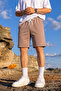 Men's Cotton Casual Loose Caramel Shorts with Pockets - 2