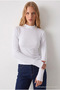 Women's Slim Fit Raglan Sleeve White Knitted Blouse - 3