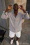 Men's Casual Striped Gray Oversize Linen Shirt - 5
