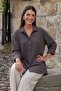 Women's Cotton Long Sleeve Oversize Smoked Shirt - 4