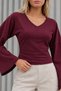 Women's Stylish Body-Hugging V-Neck Burgundy Blouse - 5