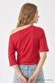 Women's Boat Neck Half Sleeve Red Blouse - 6