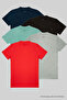 Men's Crew Neck Slim Fit Basic Navy Blue-Black-Cagla-Grimelange-Red Color 5-Piece T-Shirt