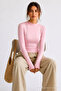 Women's Bodycone Crop Long Sleeve Pink Blouse - 3