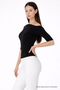 Women's Off-The-Shoulder Short Sleeve Black Tight Blouse - 2