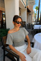 Women's Shoulder Detailed Boat Neck Gray Blouse - 3