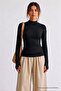 Women's Bodycone Crop Long Sleeve Black Blouse - 2