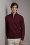 Men's Zippered Casual Burgundy Knit Sweater - 4