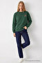 Women's Sorry Chest Printed Dark Green Sweatshirt - 3