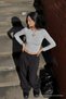Women's Long Sleeve Tight Gray Crop T-Shirt - 4
