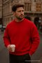 Men's Oversize Winter Red Long Sweater - 5