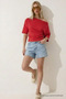Women's Off-The-Shoulder Short Sleeve Red Tight T-Shirt - 3