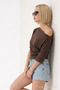 Women's Off-The-Shoulder Cotton Coffee Color Slim T-Shirt - 4